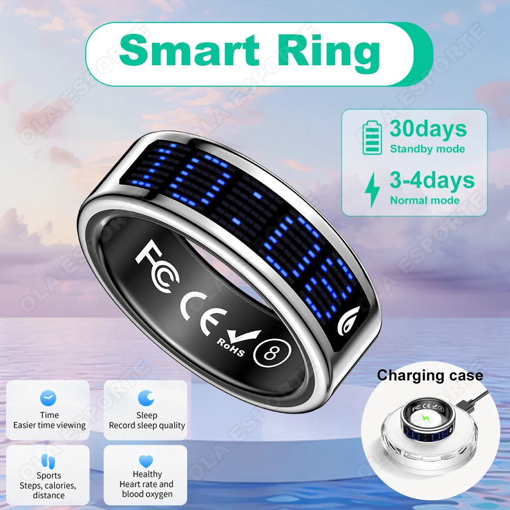 2026 Smart Ring with Touch Display Screen, Wireless Charging, Health Manager, 5ATM Waterproof For Men Women Smart Rings R12 R08