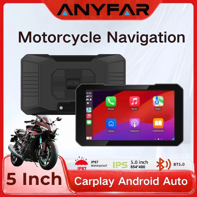 5 Inch Motorcycle Portable GPS Portable 5 inch Motorcycle GPS Navigation Wireless Carplay Android Auto IPX7 Waterproof LCD Display Moto Monitor Dual BT5.0 Multimedia Player