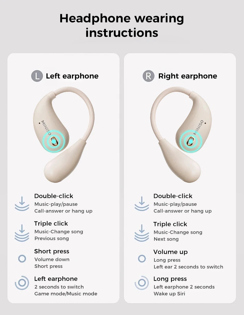MINISO X33 Bluetooth Headphones AI Smart Translation Open-Ear Wireless Earbuds 50Hour Battery Life Noise Cancellation For Music