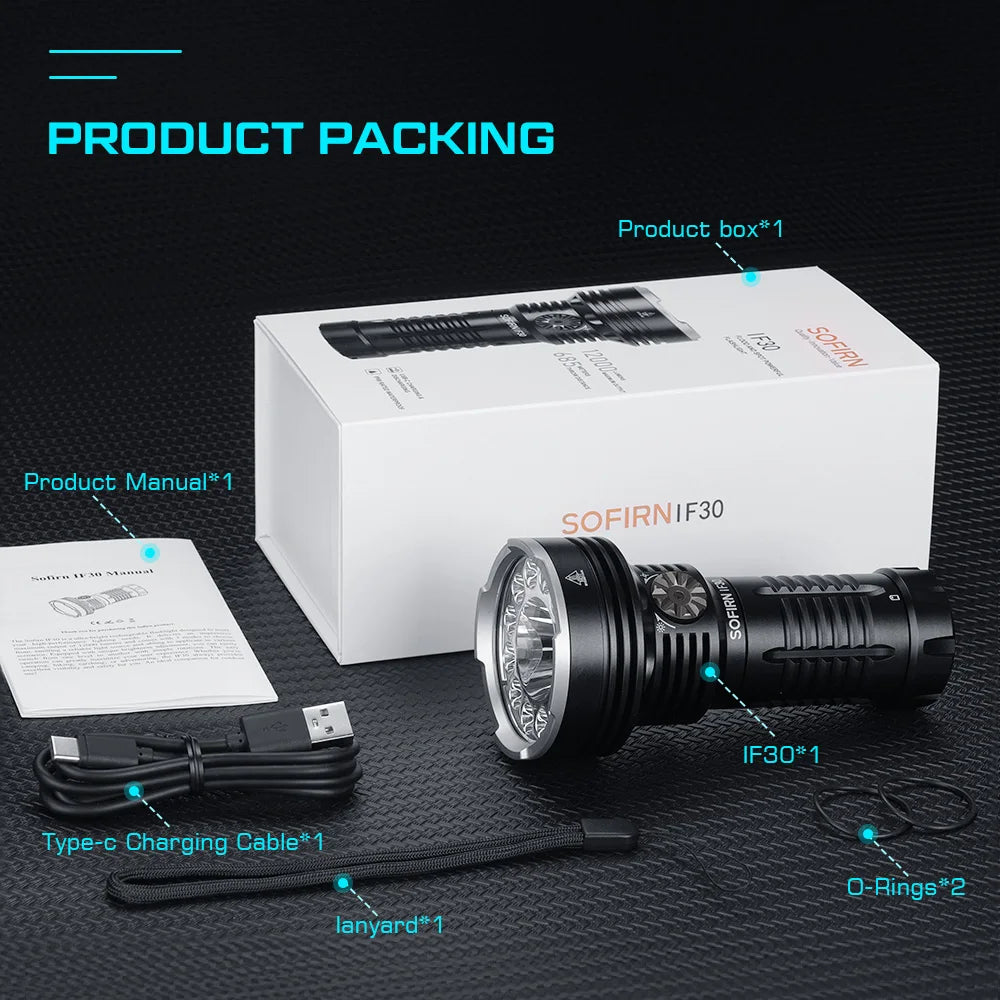 SOFIRN IF30 Powerful USB C Rechargeable EDC Flashlight IPX8 Waterproof 32650 12000lm SFT40 Lamp Portable Torch