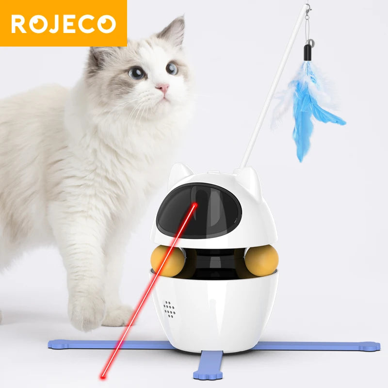 ROJECO 2 in 1 Smart Cat Toys Automatic Feather Fun Ball Toy Set For Cat Dog 5 Modes Electronic Interactive Pet Toy Accessories