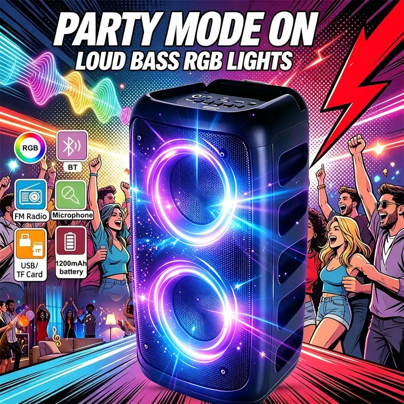 9999W Professional Large Bluetooth Speaker with Microphone, Portable Design, Featuring Subwoofer Party Box, LED Lights, Compatible with BT/USB/TF/AUX/FM/TWS/MIC/EQ Functions, Professional Karaoke. Ideal Gift for Birthdays, C