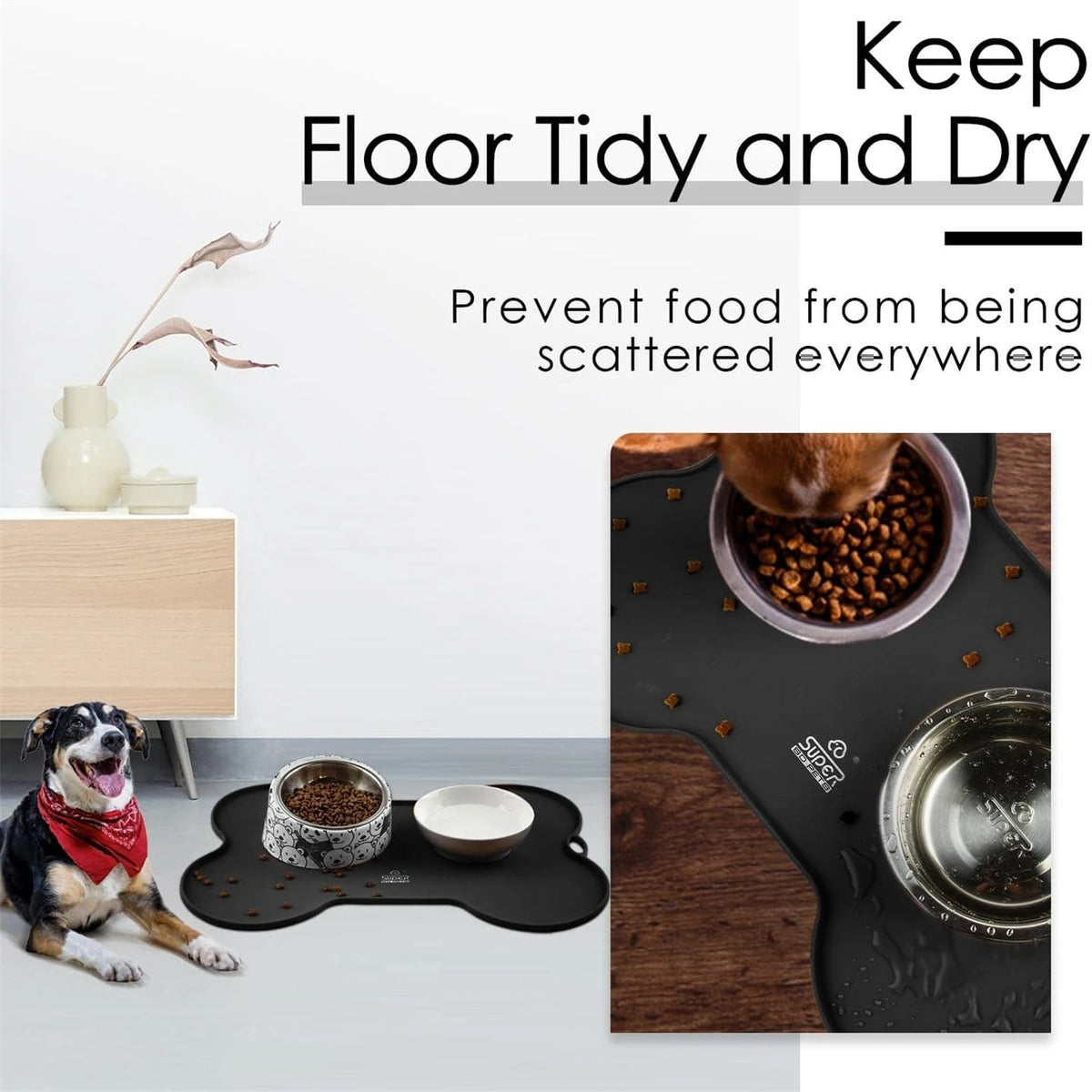 20.5' X 14.5' Design Dog Food Mat Dog Bowl Mat for Food and Water Silicone Non Spill Cat Feeding Mat Puppy Placemat Waterproof