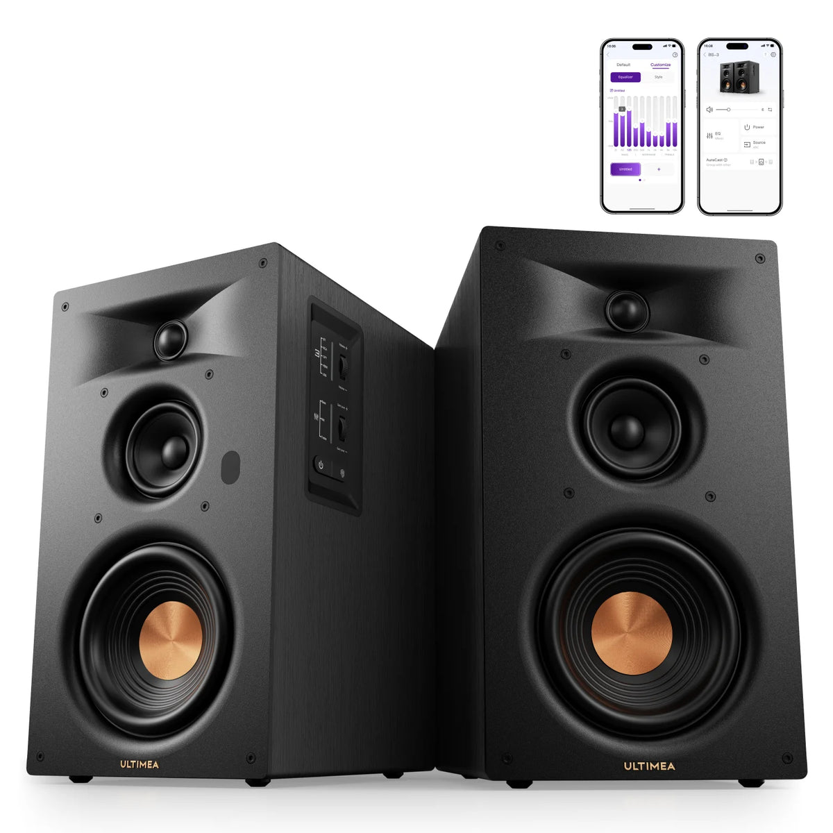ULTIMEA 3-Way Bookshelf Speakers with 5.25'' Woofer, 70W RMS, App Control, Edge Horn Tech&BassMX for Home Theater, Record Player