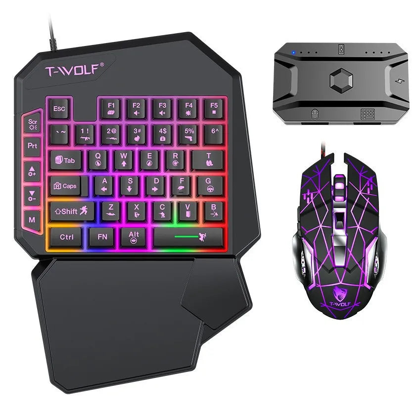 5 in 1 RGB Gaming Keyboard Mouse Combo One Handed Controller Converter Wired Low Latency for PUBG Mobile Android iOS PC