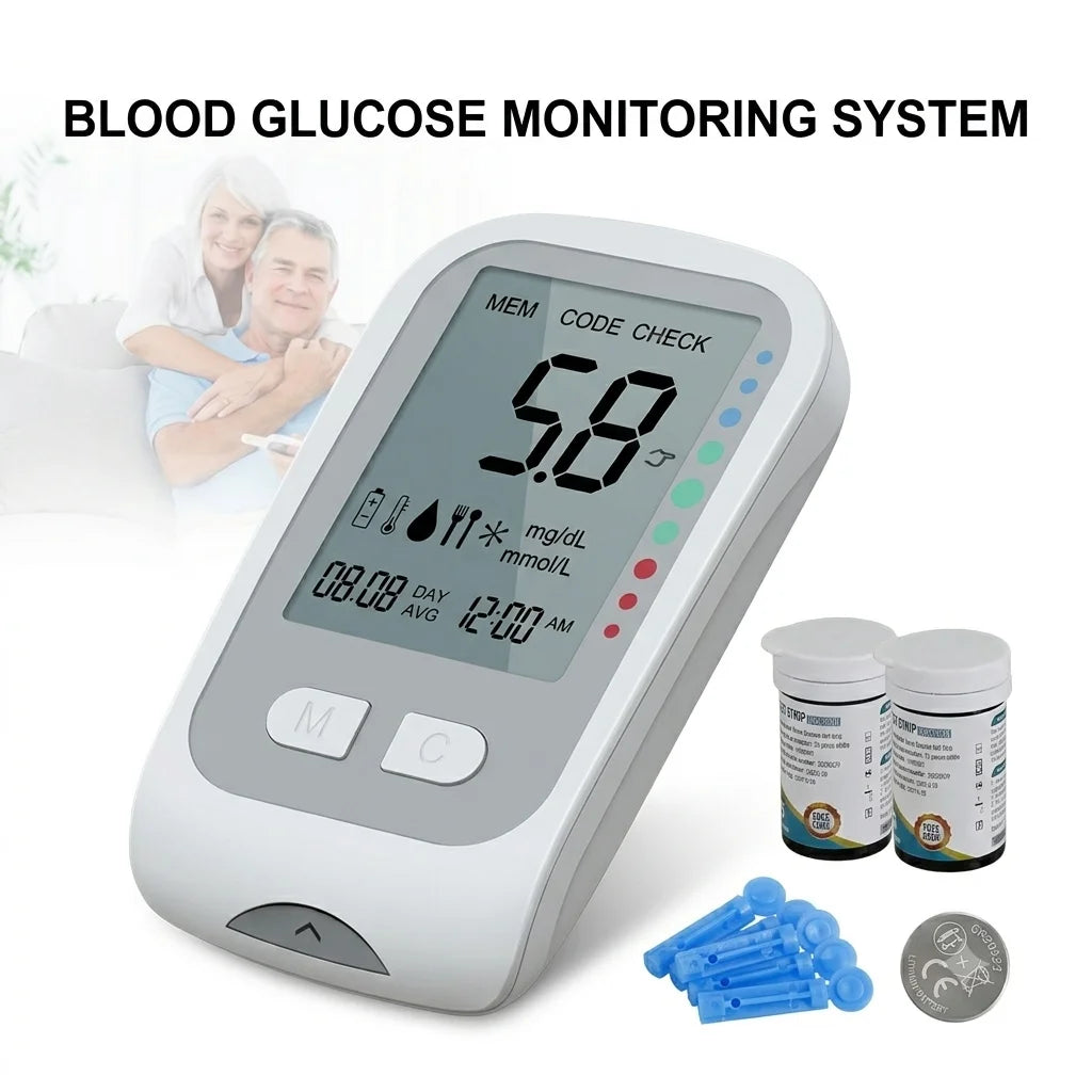 Blood Glucose Monitor Medical Diabetics Glucometer Kit with 50 Test Strips and Lancets Tri-color Backlight Blood Sugar Test Meter Low Pain High Accuracy Diabetes Home Healthcare Device Siphon Blood Collection