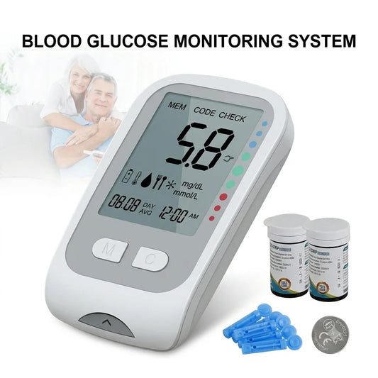 Blood Glucose Monitor Medical Diabetics Glucometer Kit with 50 Test Strips and Lancets Tri-color Backlight Blood Sugar Test Meter Low Pain High Accuracy Diabetes Home Healthcare Device Siphon Blood Collection