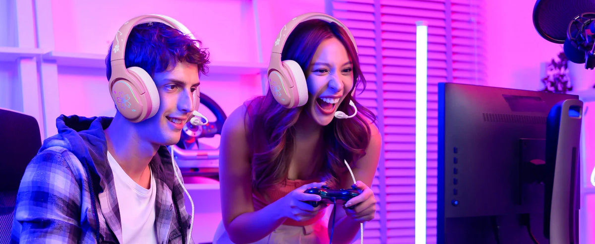 Cherry Blossom Stereo Gaming Headset for PS4/PS5/Xbox/PC/Mac/Switch, RGB Gradient Light Wired Gaming Headphones with Mic, Surround Sound Bass, Soft Memory Earmuffs for Kids & Girls/Women
