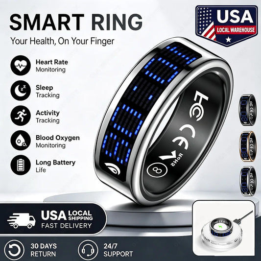 2026 Smart Ring with Touch Display Screen, Wireless Charging, Health Manager, 5ATM Waterproof For Men Women Smart Rings R12 R08