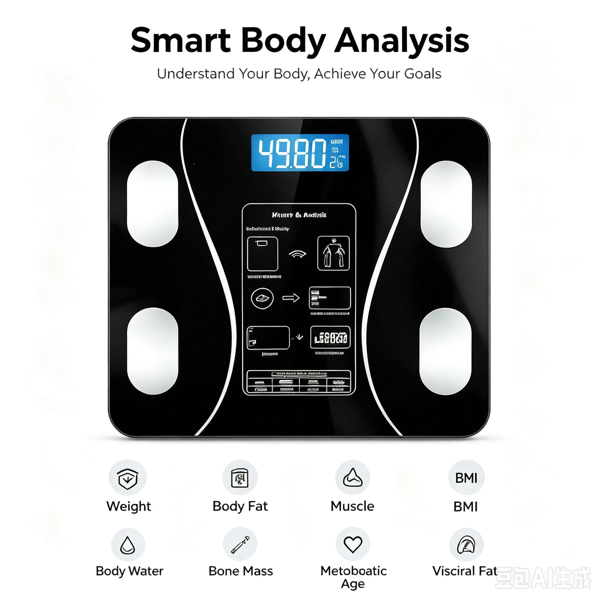 Digital Body Fat Scale, High Precision Body Composition Analyzer, Tempered Glass Bathroom Weight Scale with LCD Display for BMI, Body Fat, Weight Monitoring