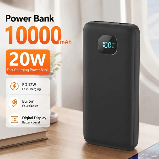 10000mAh 6-in-1 Power Bank PD 12.5W Fast Charging External Battery Charger for Xiaomi Poco iPhone Samsung iPad