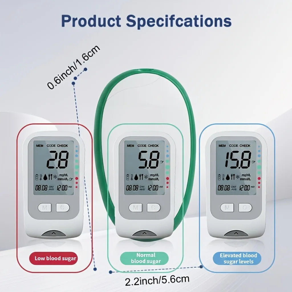 Blood Glucose Monitor Medical Diabetics Glucometer Kit with 50 Test Strips and Lancets Tri-color Backlight Blood Sugar Test Meter Low Pain High Accuracy Diabetes Home Healthcare Device Siphon Blood Collection
