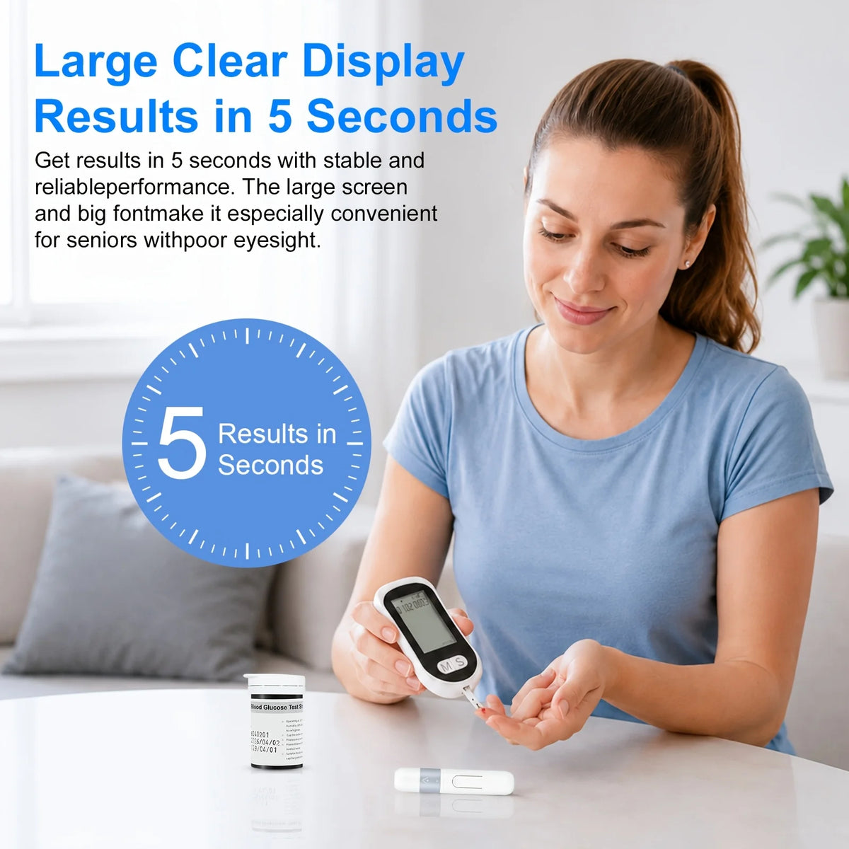 Blood Glucose Meter Glucometer Medical Diabetes Tester Blood Sugar Monitor Device with 50 Test Strips 50 Lancets Lancing Pen No Coding Auto Ejection Dual User Memory LED Large Screen Electronic Health Care Monitor