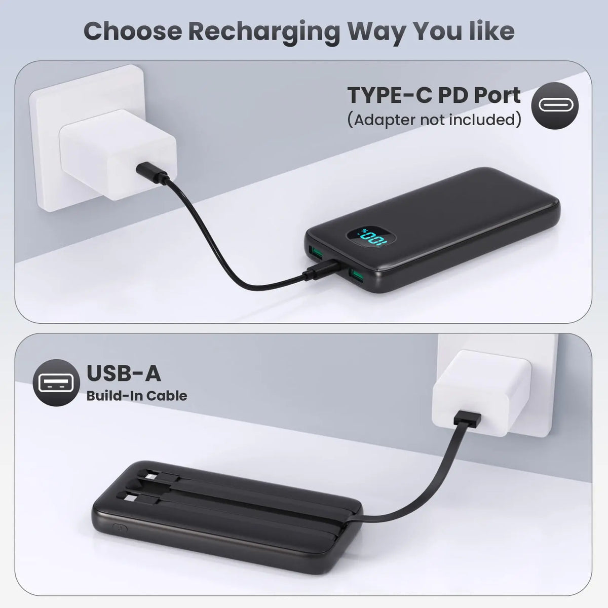 10000mAh 6-in-1 Power Bank PD 12.5W Fast Charging External Battery Charger for Xiaomi Poco iPhone Samsung iPad