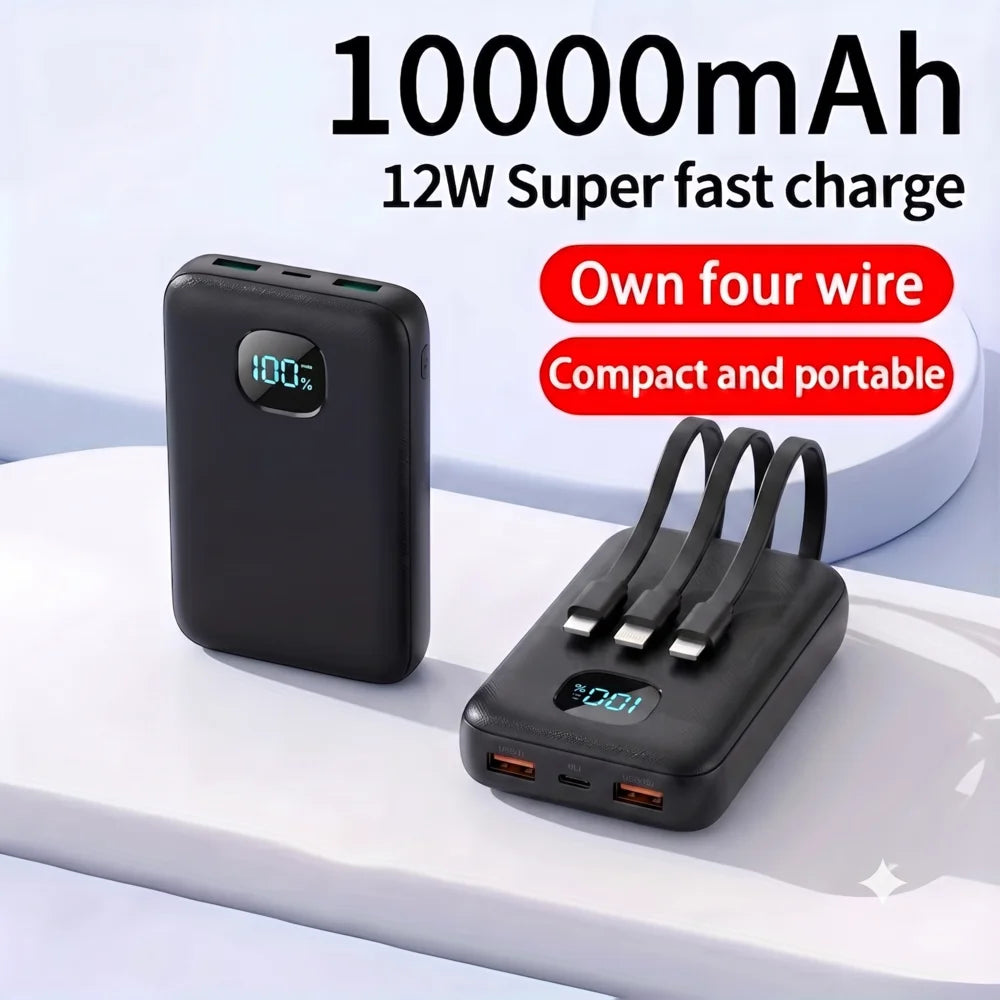 10000mAh 6-in-1 Power Bank PD 12.5W Fast Charging External Battery Charger for Xiaomi Poco iPhone Samsung iPad