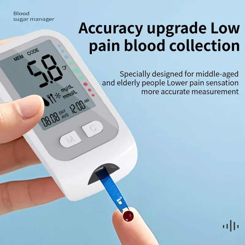 Blood Glucose Monitor Medical Diabetics Glucometer Kit with 50 Test Strips and Lancets Tri-color Backlight Blood Sugar Test Meter Low Pain High Accuracy Diabetes Home Healthcare Device Siphon Blood Collection