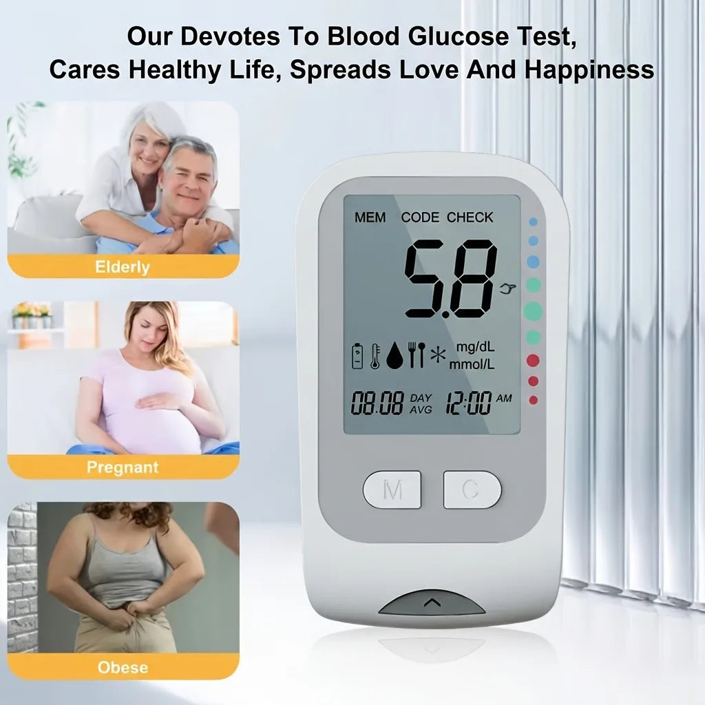 Blood Glucose Monitor Medical Diabetics Glucometer Kit with 50 Test Strips and Lancets Tri-color Backlight Blood Sugar Test Meter Low Pain High Accuracy Diabetes Home Healthcare Device Siphon Blood Collection