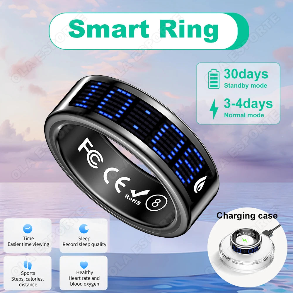2026 Smart Ring with Touch Display Screen, Wireless Charging, Health Manager, 5ATM Waterproof For Men Women Smart Rings R12 R08