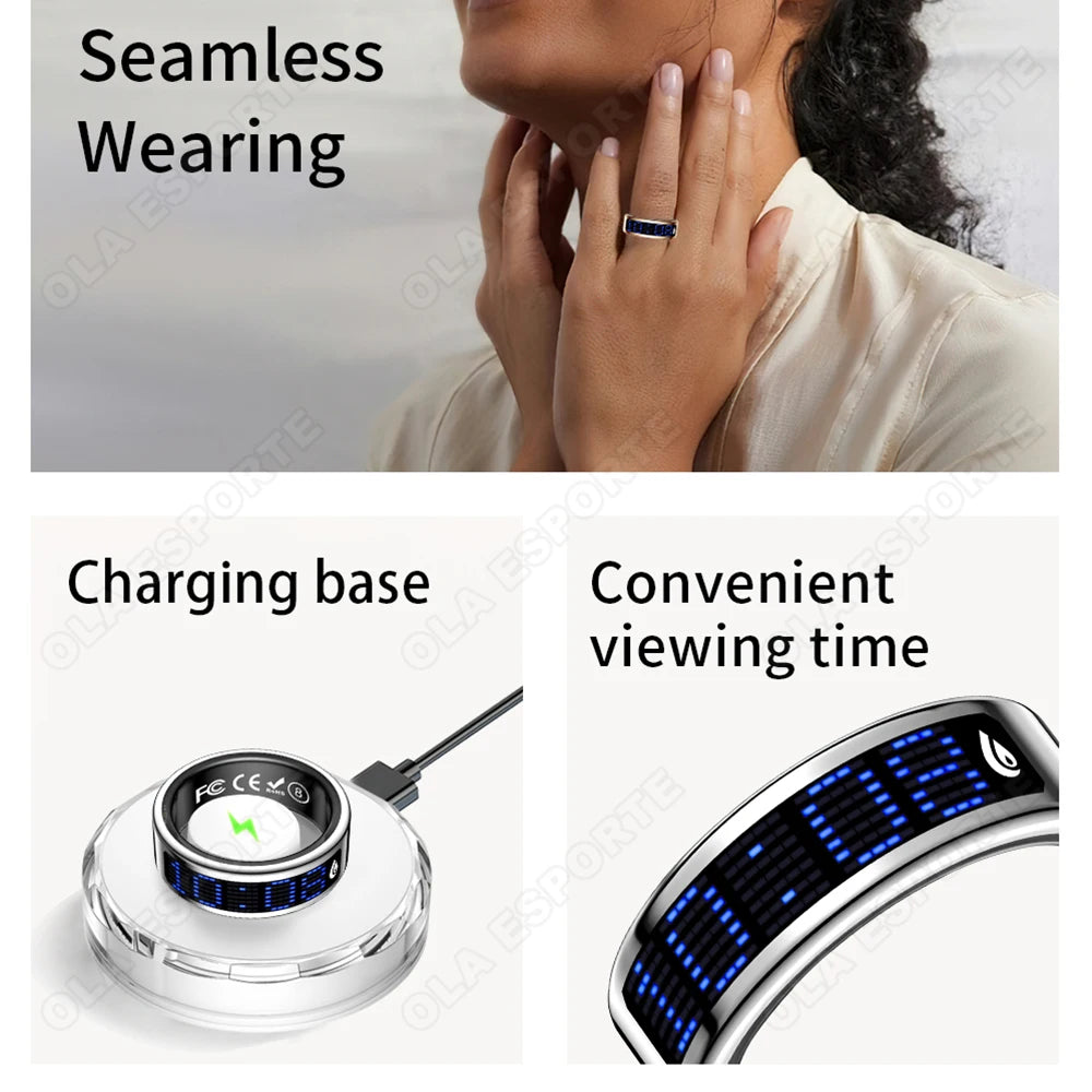2026 Smart Ring with Touch Display Screen, Wireless Charging, Health Manager, 5ATM Waterproof For Men Women Smart Rings R12 R08
