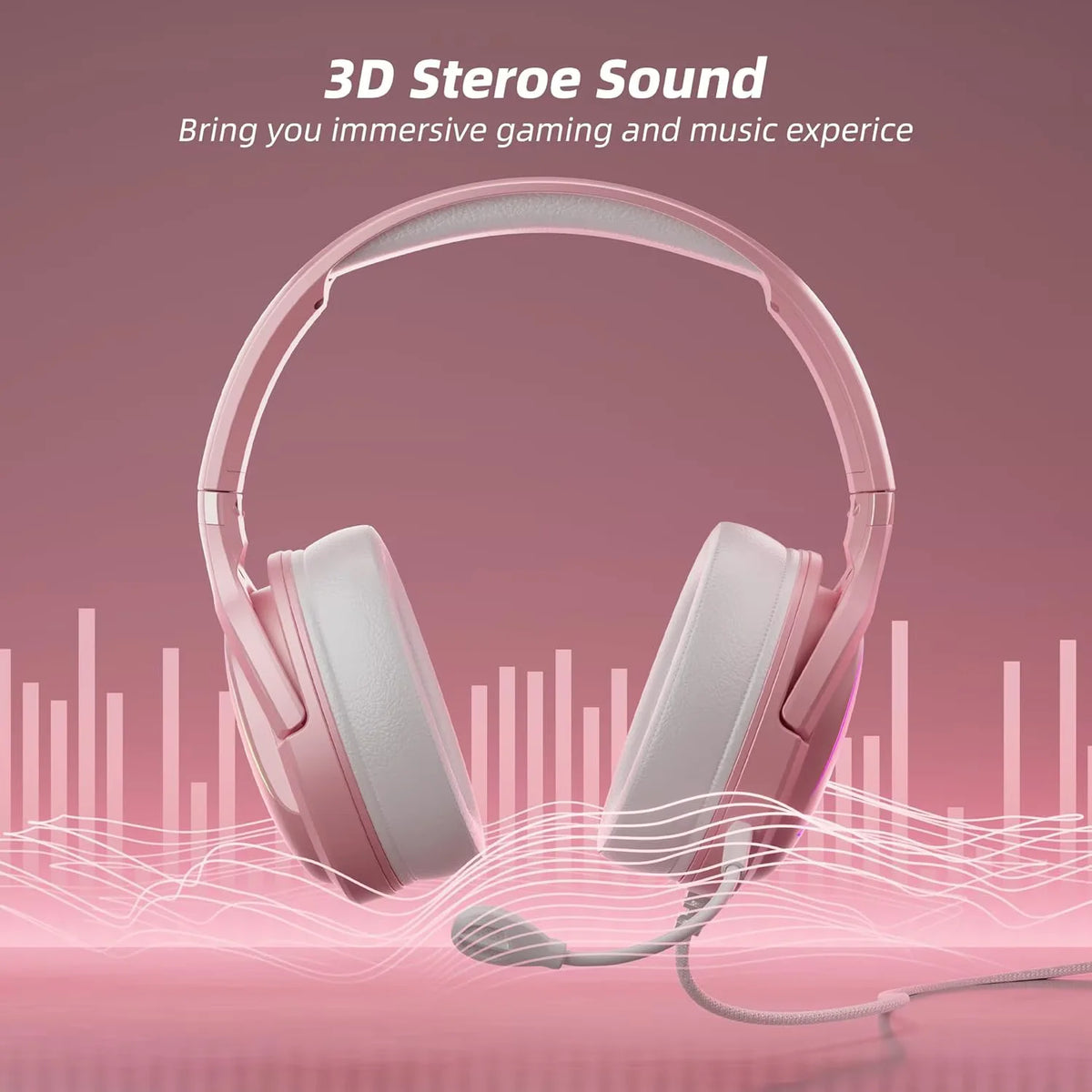 Cherry Blossom Stereo Gaming Headset for PS4/PS5/Xbox/PC/Mac/Switch, RGB Gradient Light Wired Gaming Headphones with Mic, Surround Sound Bass, Soft Memory Earmuffs for Kids & Girls/Women