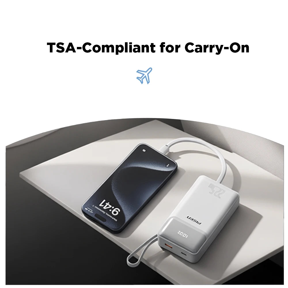 PISEN 22.5W Power Bank 20000mAh With Built-in Type C/L Cables Fast Charging Powerbank For iPhone Samsung