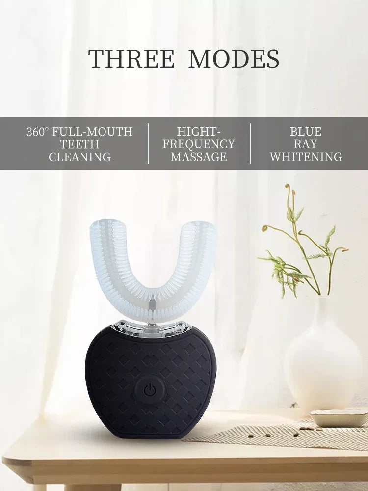 Ultrasonic Electric Toothbrush Adult, Automatic U-Shape Full Mouth 360° Clean Teeth Whitening IPX7 Waterproof