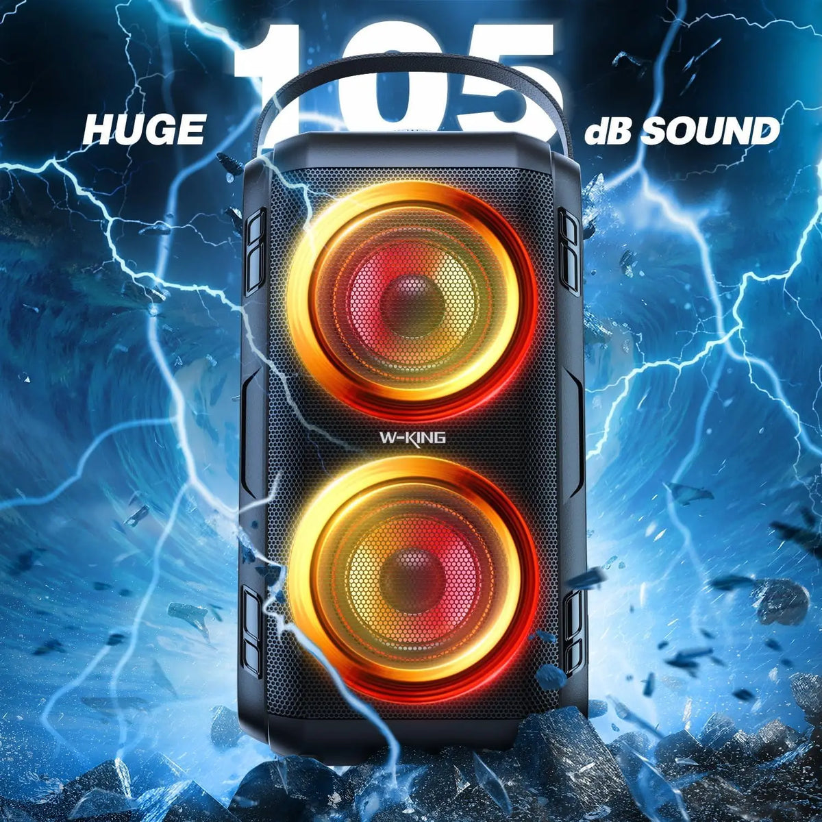 W-KING T9-2 80W RMS Party Portable Speakers Bluetooth Wireless Boombox with 2 Drivers (2*4.04'' Woofer), Huge 105dB Sound Large Party Box