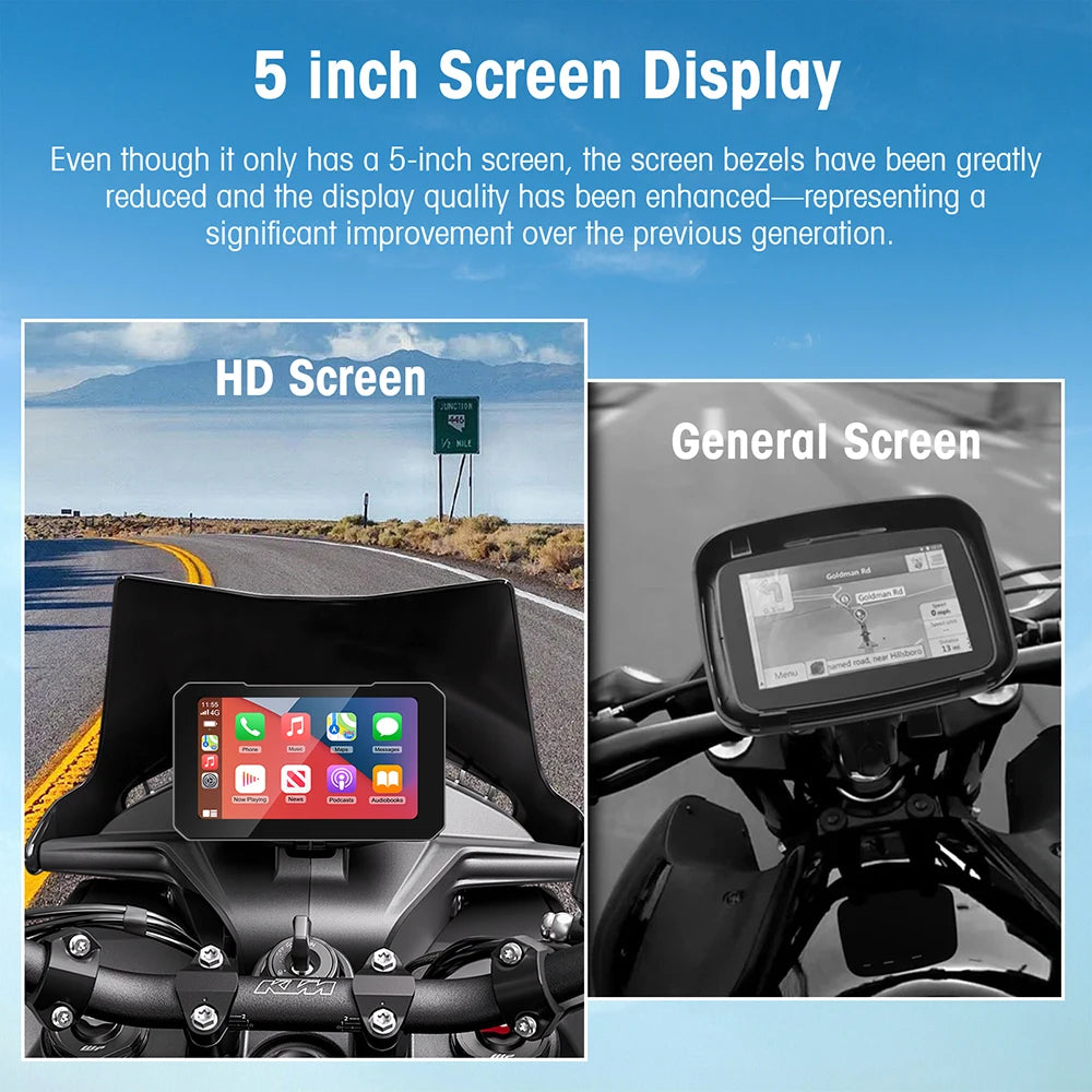 5 Inch Motorcycle Portable GPS Portable 5 inch Motorcycle GPS Navigation Wireless Carplay Android Auto IPX7 Waterproof LCD Display Moto Monitor Dual BT5.0 Multimedia Player