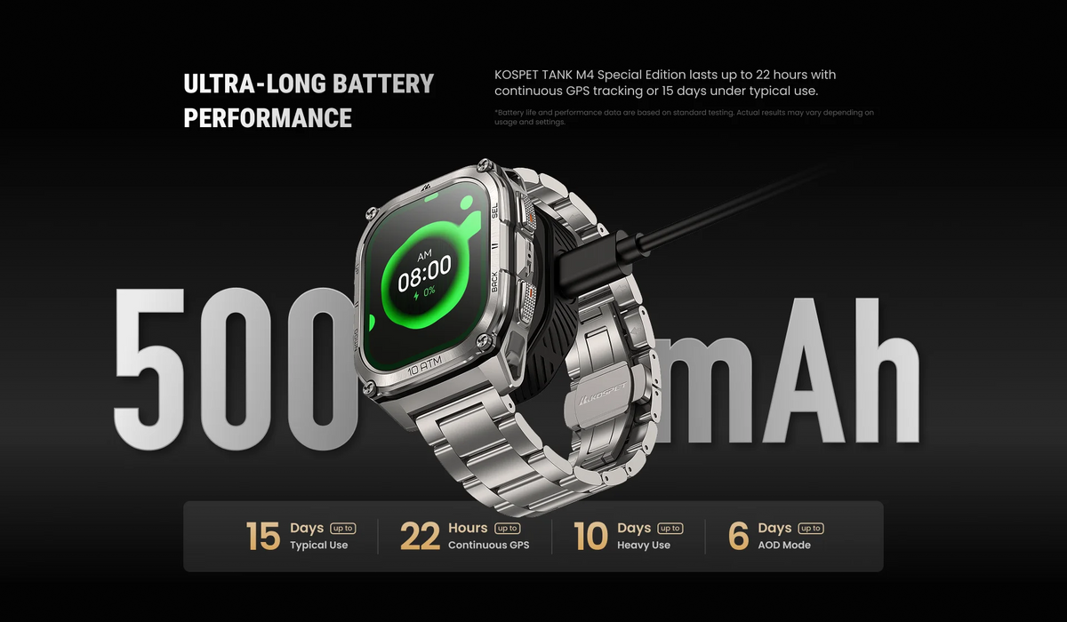 KOSPET Tank M4 Special Edition Men's Smartwatch 1.96 Inch AMOLED 10ATM Waterproof Freediving Offline Maps GPS 2 Wristbands