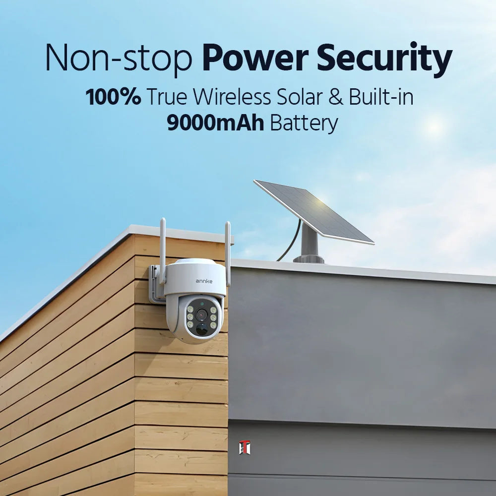 ANNKE Wireless Security Camera System 4MP Solar Powered Outdoor CCTV Kit NVR 7 Inch Touch Screen PTZ IP Camera Two-Way Audio PIR Human Detection Motion Alert Waterproof Home Surveillance