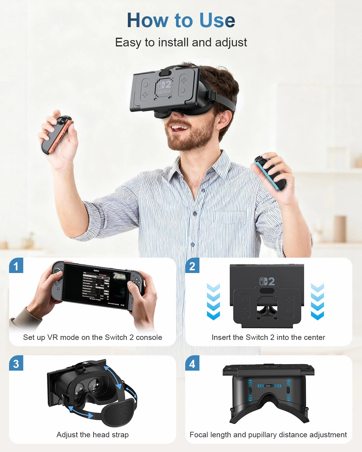 VR Headset For Nintendo Switch 2 3D Glasses Virtual Reality Movies NS 2 VR Immersive Gaming Experience Headband Adjustable Lens