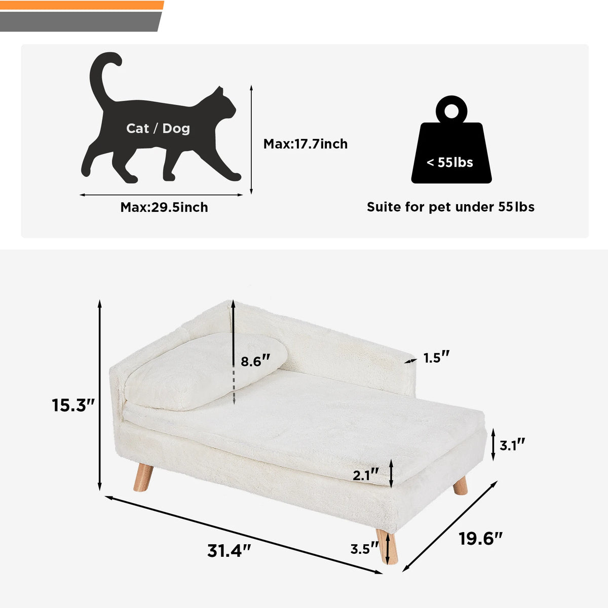 Elevated Pet Bed,Nordic Pet Stool Bed with Cozy Pad Waterproof,Pet Sofa Bed with Sturdy Wood Legs for Small Dog Cat