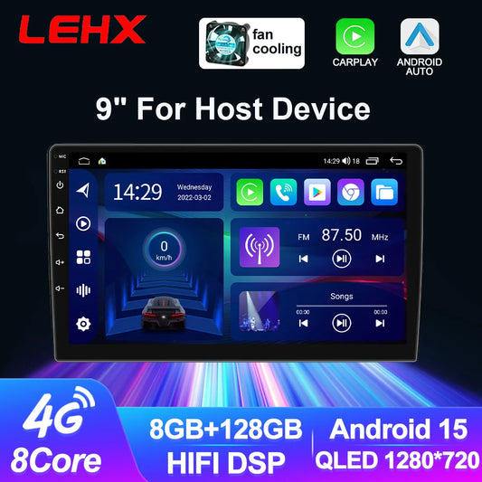 Lehx 9" 2 Din Universa Android 15 Radio Carplay Android Auto Car Stereo Audio Gps Navi Bluetooth Fm Rds Wifi