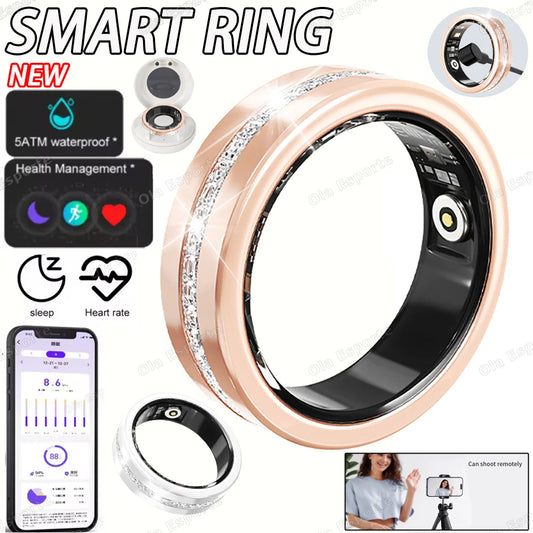 Diamond Fashion Women Smart Ring With Box IP68 Waterproof Lady ring Heart Rate Health Monitor Sports Pedometer Fitness Ring R12