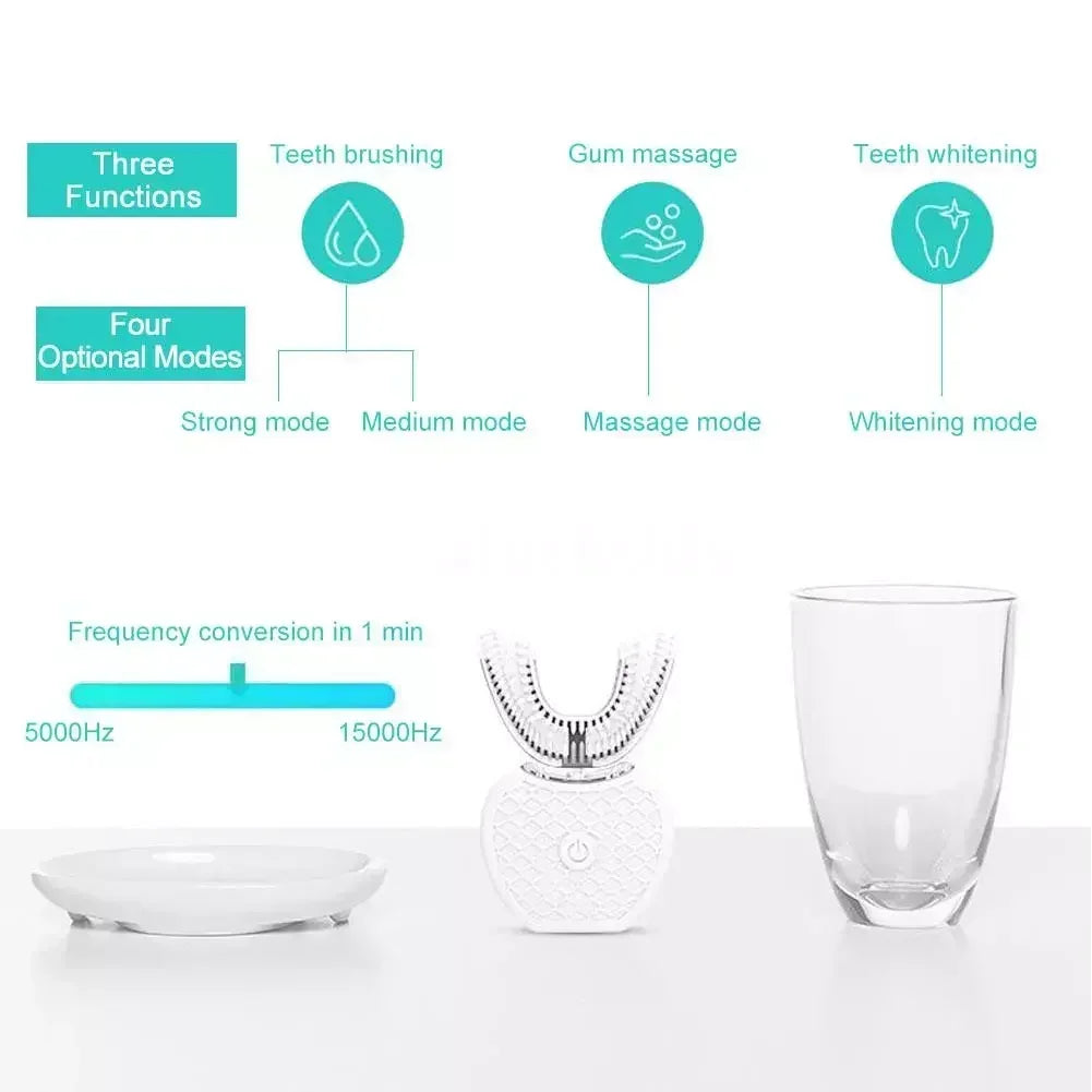 Ultrasonic Electric Toothbrush Adult, Automatic U-Shape Full Mouth 360° Clean Teeth Whitening IPX7 Waterproof