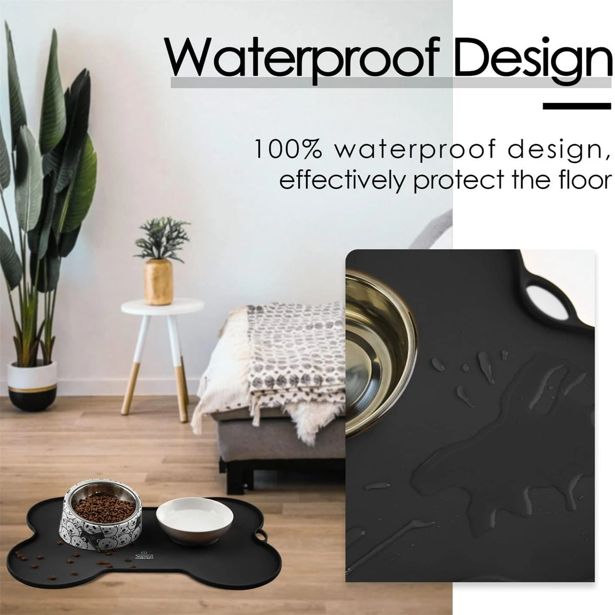20.5' X 14.5' Design Dog Food Mat Dog Bowl Mat for Food and Water Silicone Non Spill Cat Feeding Mat Puppy Placemat Waterproof