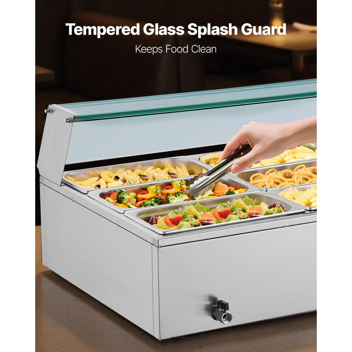 SucceBuy Commercial Food Warmer Electric Stainless Steel Steam Food Warmer Countertop Buffet Bain Marie with Soup for Catering