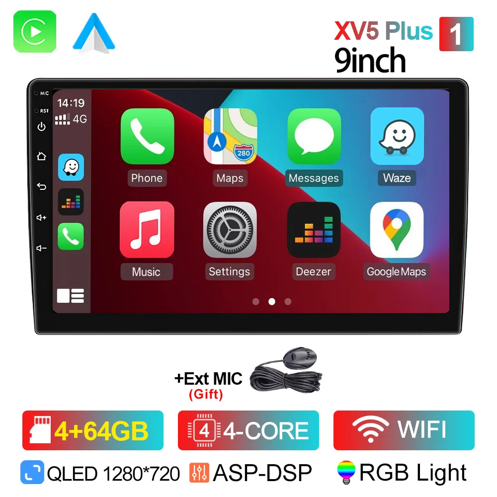 Lehx 9" 2 Din Universa Android 15 Radio Carplay Android Auto Car Stereo Audio Gps Navi Bluetooth Fm Rds Wifi