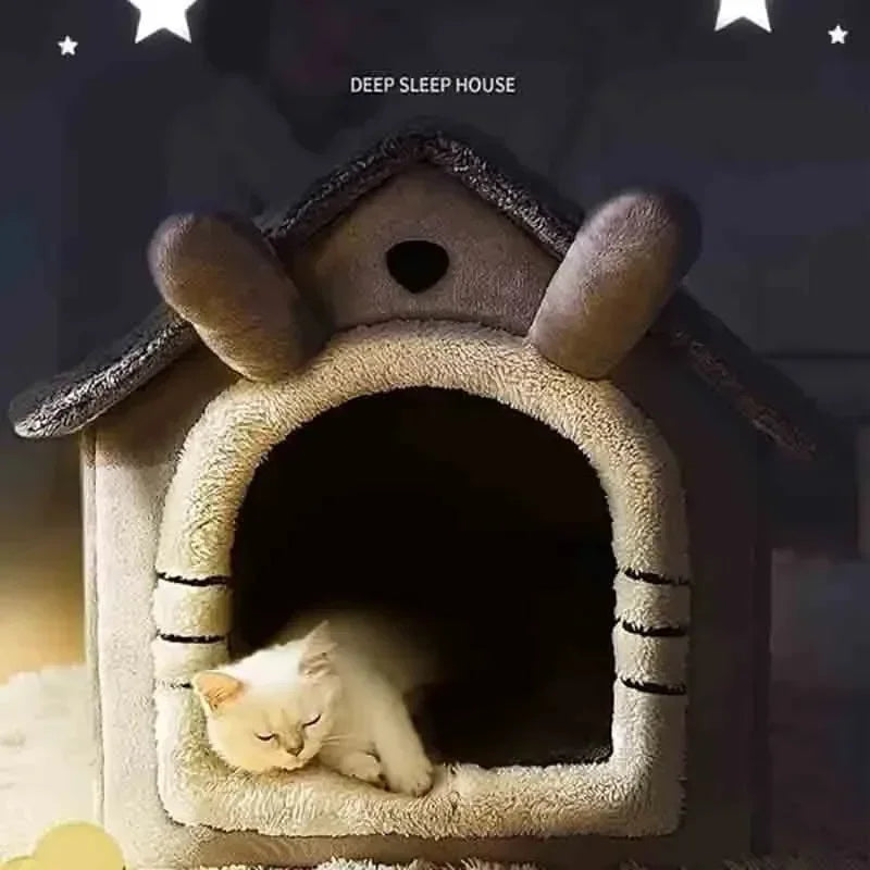 Indoor Warm Dog Cat House Soft Pet Bed Tent House Dog Kennel Cat Bed Removable and Washable Cushion Suitable Four Season Universal