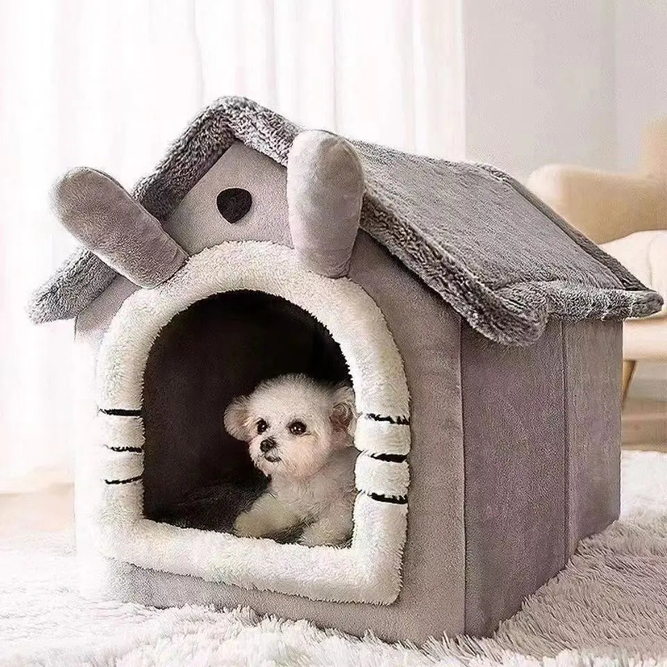 Indoor Warm Dog Cat House Soft Pet Bed Tent House Dog Kennel Cat Bed Removable and Washable Cushion Suitable Four Season Universal