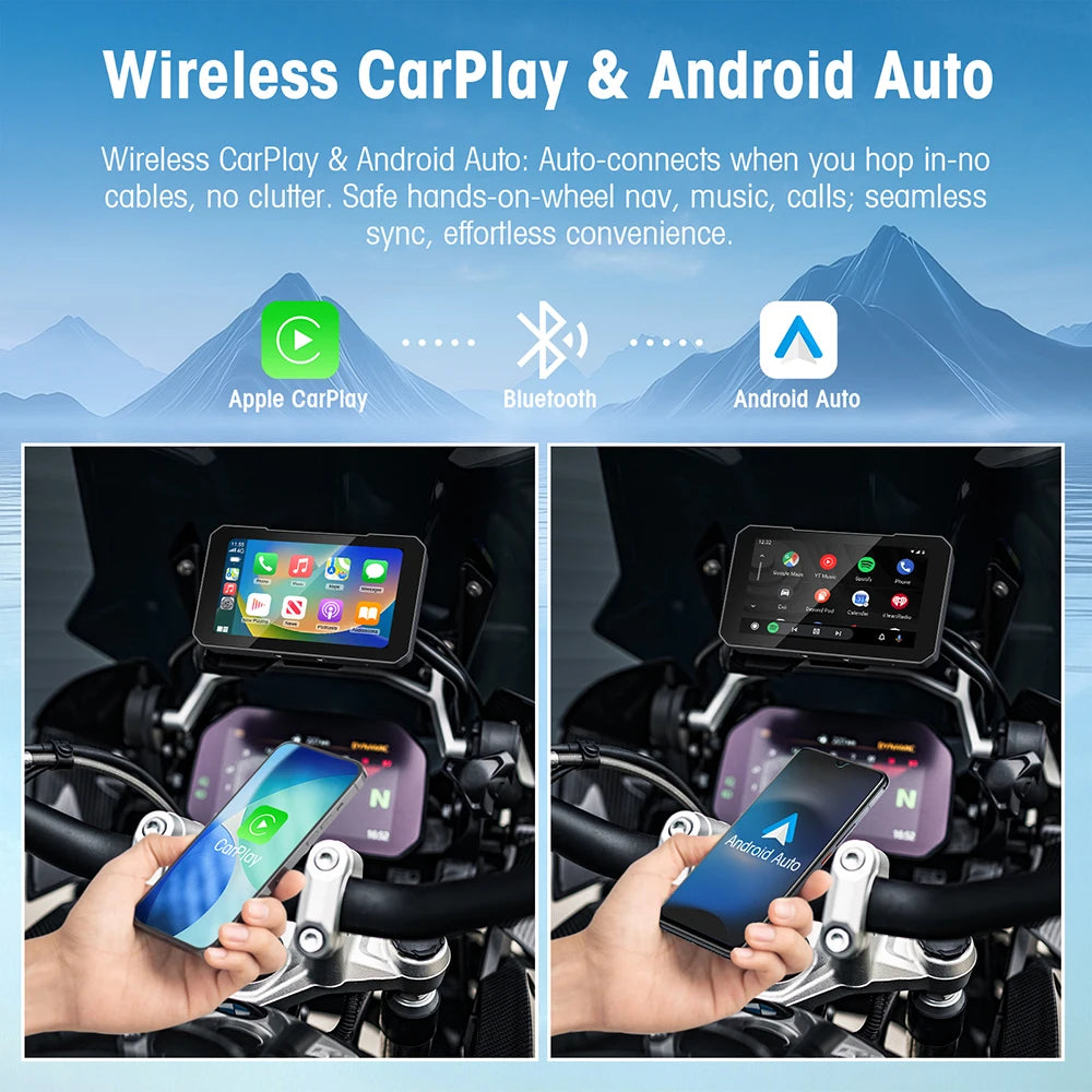 5 Inch Motorcycle Portable GPS Portable 5 inch Motorcycle GPS Navigation Wireless Carplay Android Auto IPX7 Waterproof LCD Display Moto Monitor Dual BT5.0 Multimedia Player