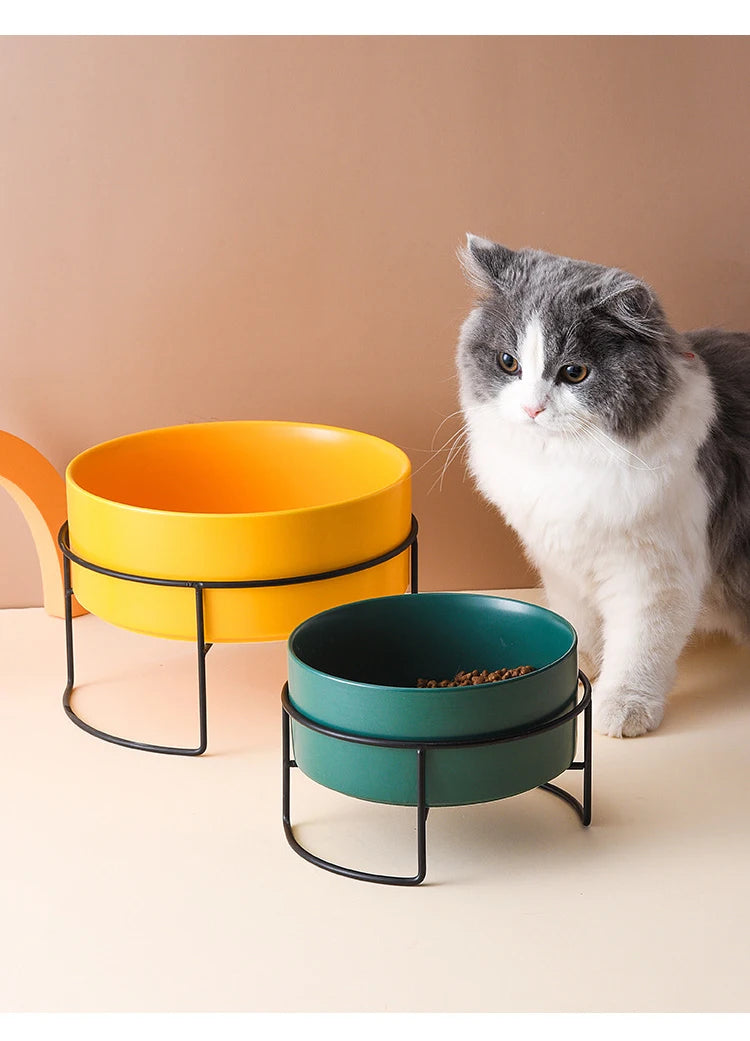 Dogs Food Water Bowls with Stand Cat Ceramic Eating Drinking Feeders Pet Large Capacity Elevated Feeding Bowl 300ml - 1800ml