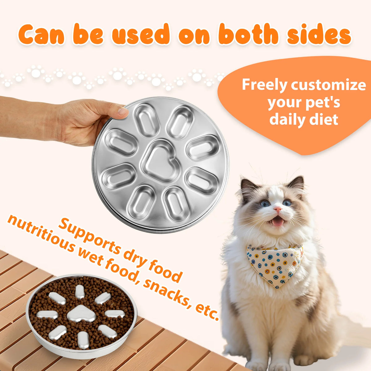 Stainless Steel Slow Feeder Dog Bowls Pet Anti Choking Spine Protection Double Sided Use anti Overturning Cat Bowl