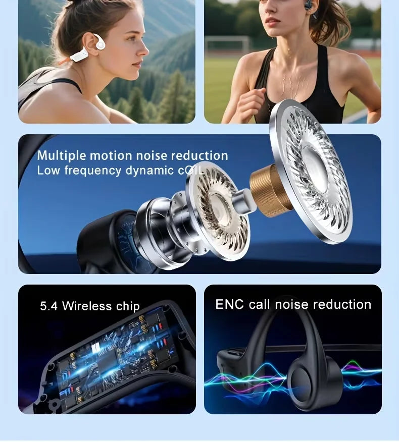 2026 New Open-ear Bone Conduction Headphones Built-in Mic Type-C Charging Long Playback Wireless Earbuds Sports Headset for Running Cycling Fitness Holiday Gift