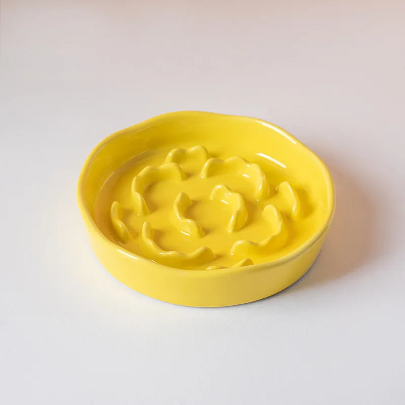 Elevated Cat Bowls Ceramic Slow Feeder Bowls Neck Protection Non-Slip Spill-Resistant for Dogs Cats Water Bowl