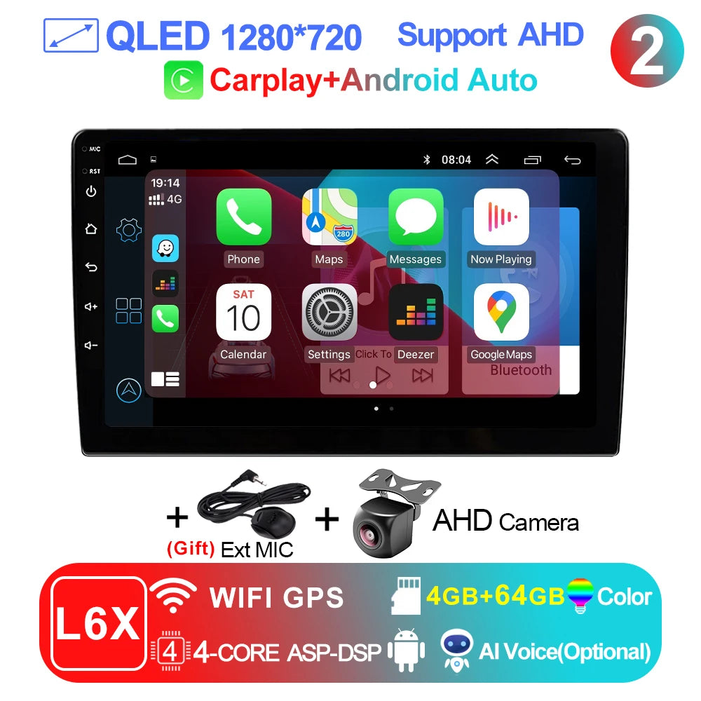 LEHX 1 inch Wireless CarPlay 2Din Android 15 Car Radio Multimedia Player GPS Navigation 4G WiFi