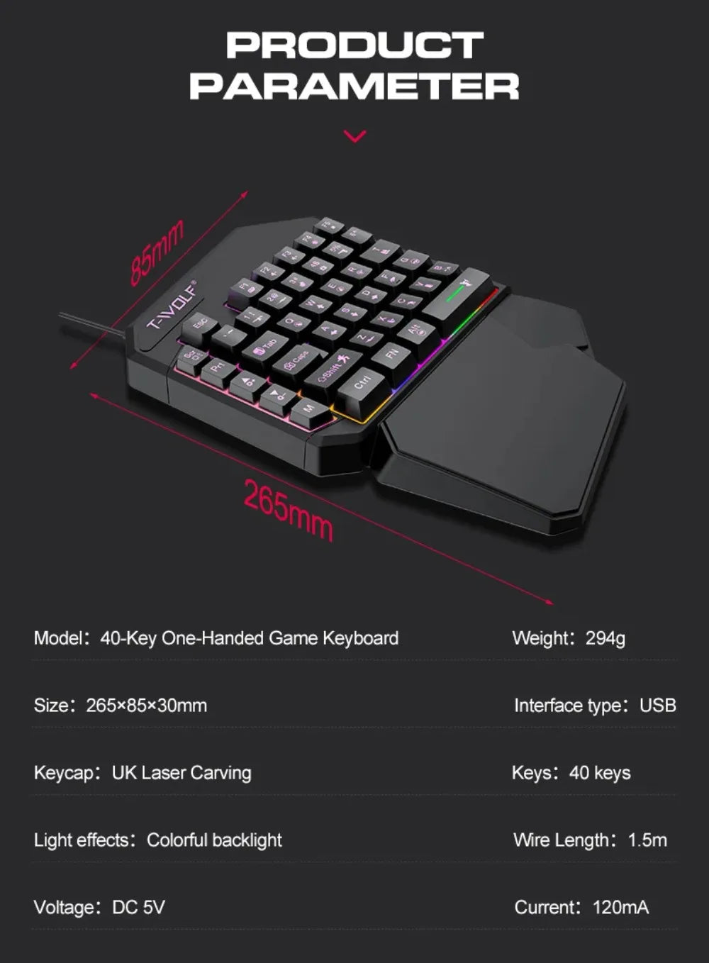 5 in 1 RGB Gaming Keyboard Mouse Combo One Handed Controller Converter  Wired Low Latency for PUBG Mobile Android iOS PC