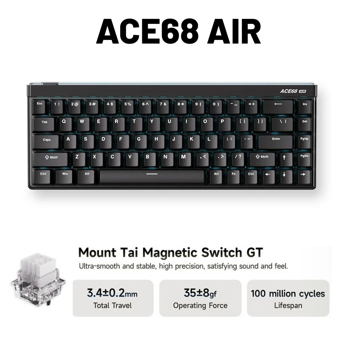 MCHOSE Ace68Air Gaming Keyboard | 0.08ms Latency, 256K Scan Rate, RGB Light Box, Magnetic Axis, Adaptive Calibration for PC Game