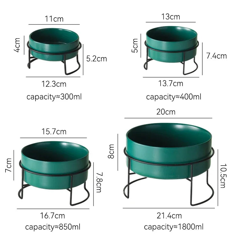 Dogs Food Water Bowls with Stand Cat Ceramic Eating Drinking Feeders Pet Large Capacity Elevated Feeding Bowl 300ml - 1800ml