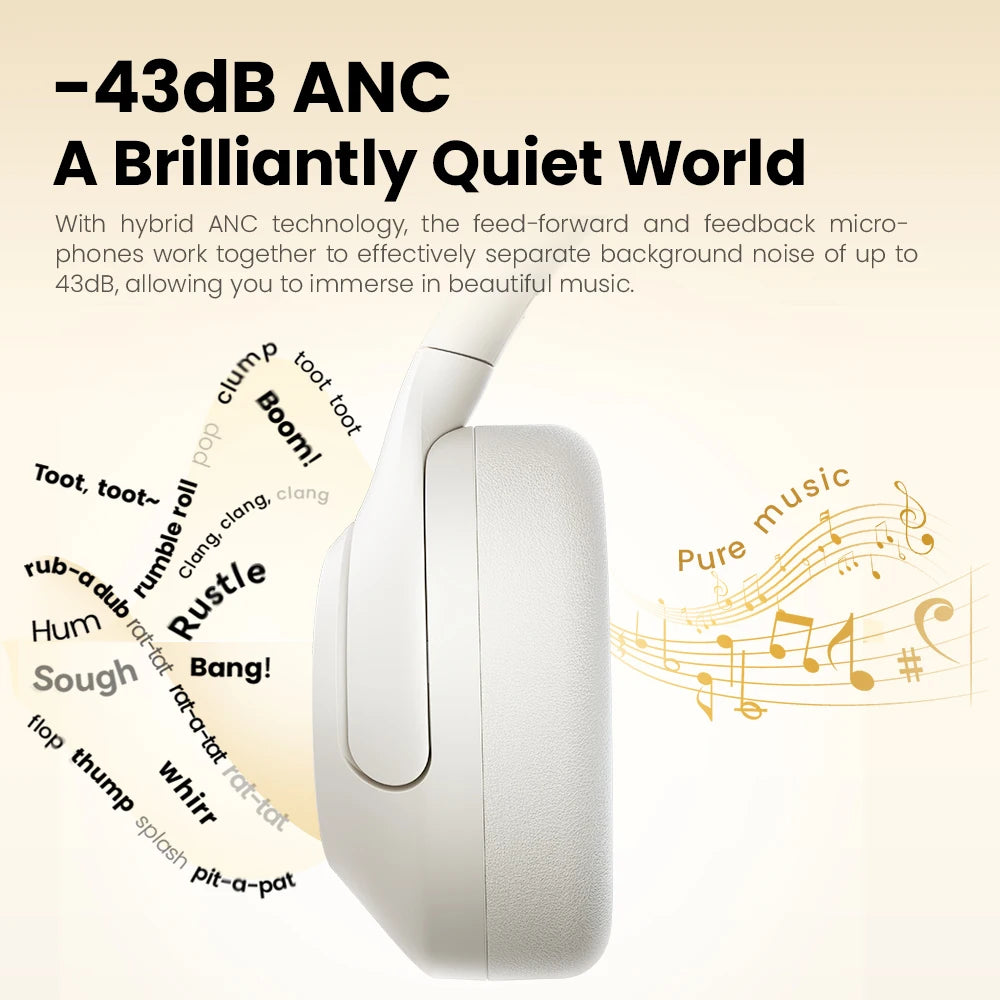 HAYLOU S30 ANC Headphones  Wireless Bluetooth 5.4 Hi-Res Headsets 43dB Adaptive Noise Cancelling Earphones 40mm Driver 80H